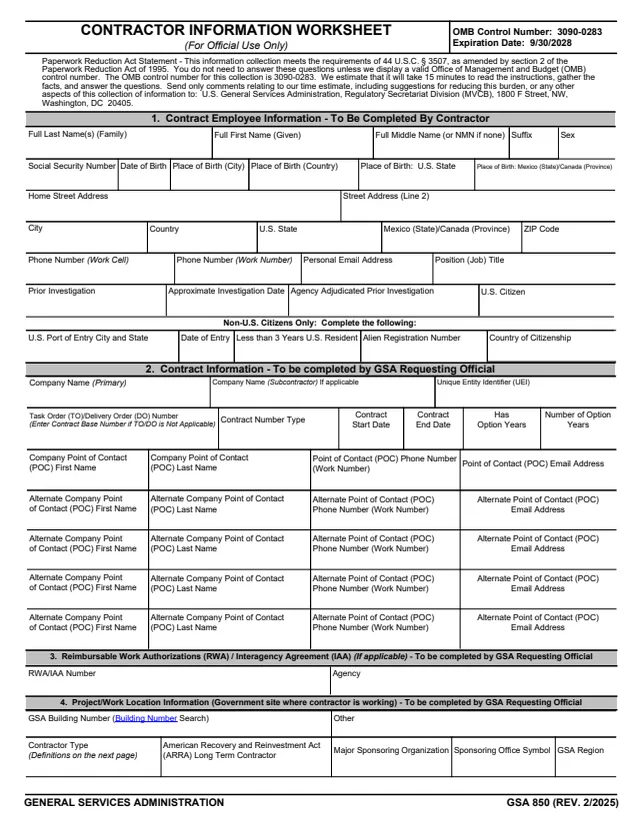Page 1 of form GSA850