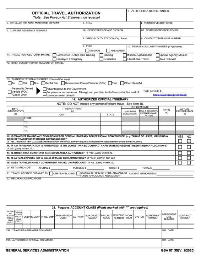 Page 1 of form GSA87