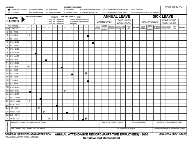 Page 1 of form GSA873A_20