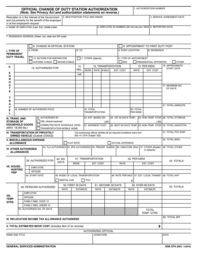 Page 1 of form GSA87A