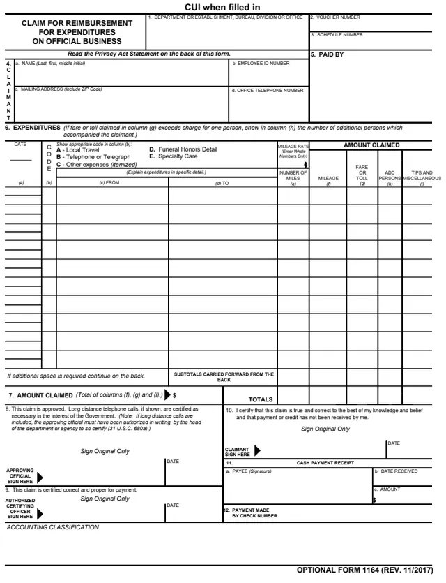 Page 1 of form OF1164