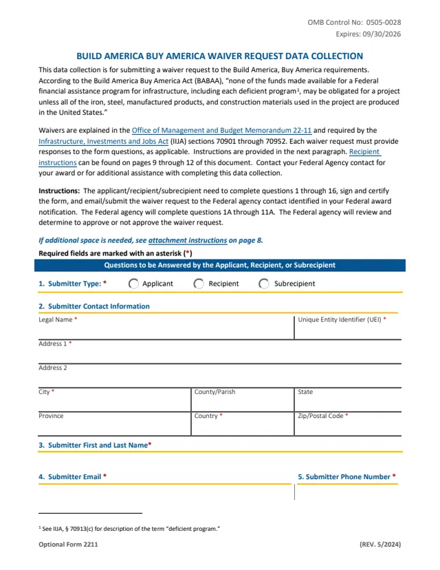 Page 1 of form OF2211