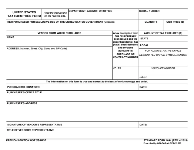 Page 1 of form SF1094
