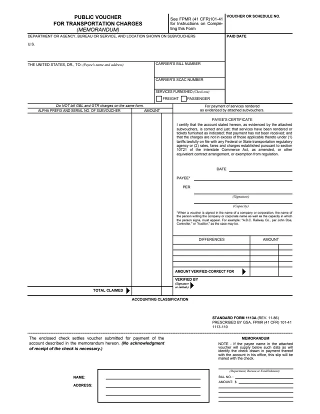 Page 1 of form SF1113A