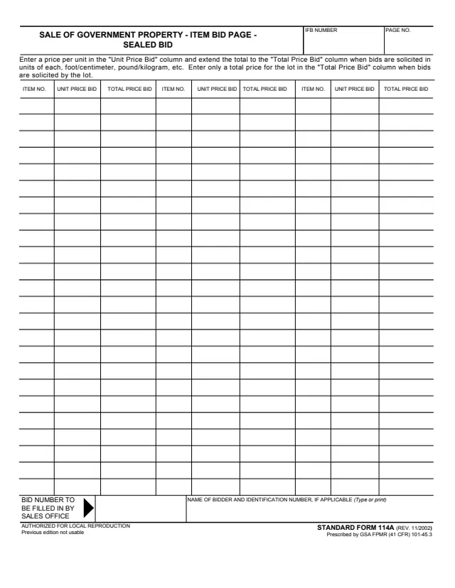 Page 1 of form SF114A