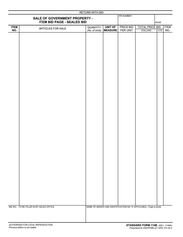 Page 1 of form SF114B