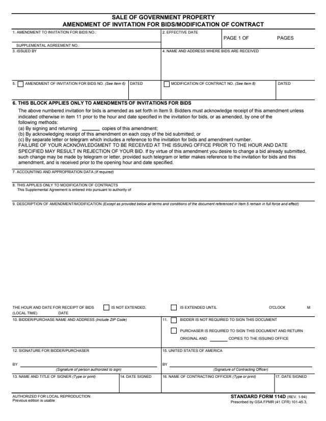 Page 1 of form SF114D
