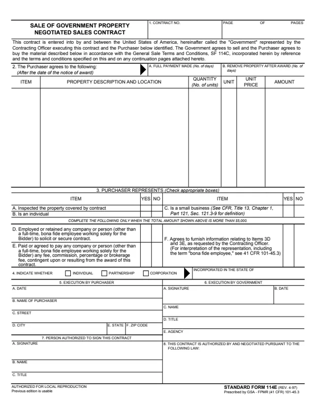 Page 1 of form SF114E