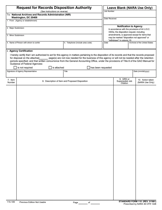 Page 1 of form SF115