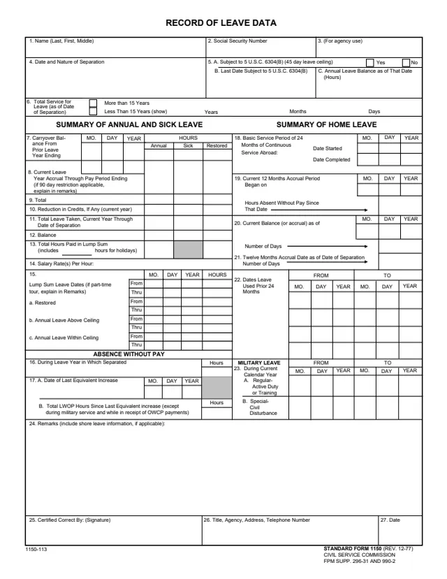 Page 1 of form SF1150