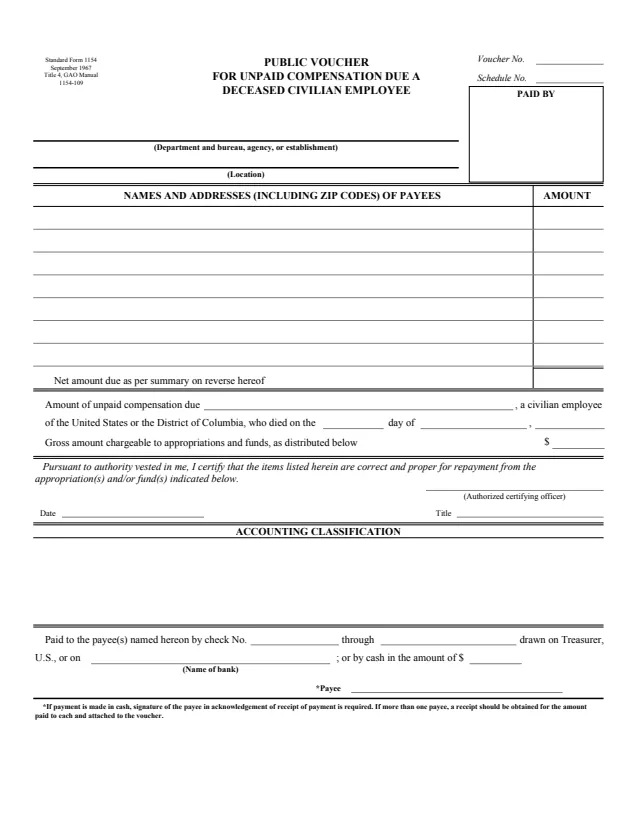 Page 1 of form SF1154