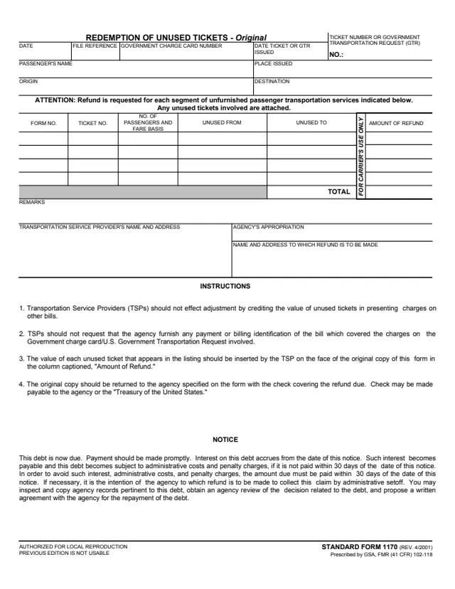 Page 1 of form SF1170