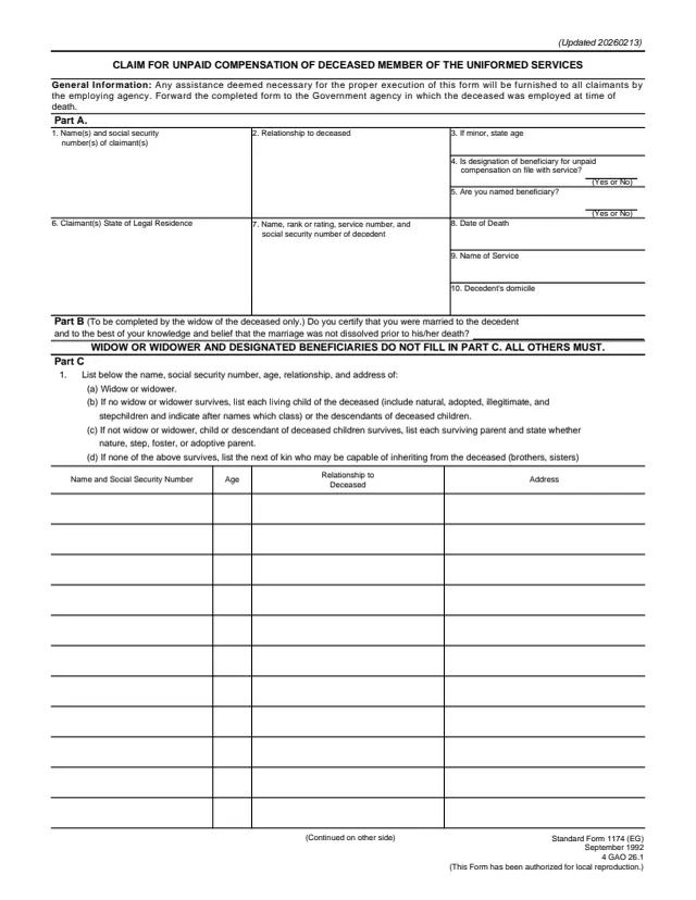 Page 1 of form SF1174