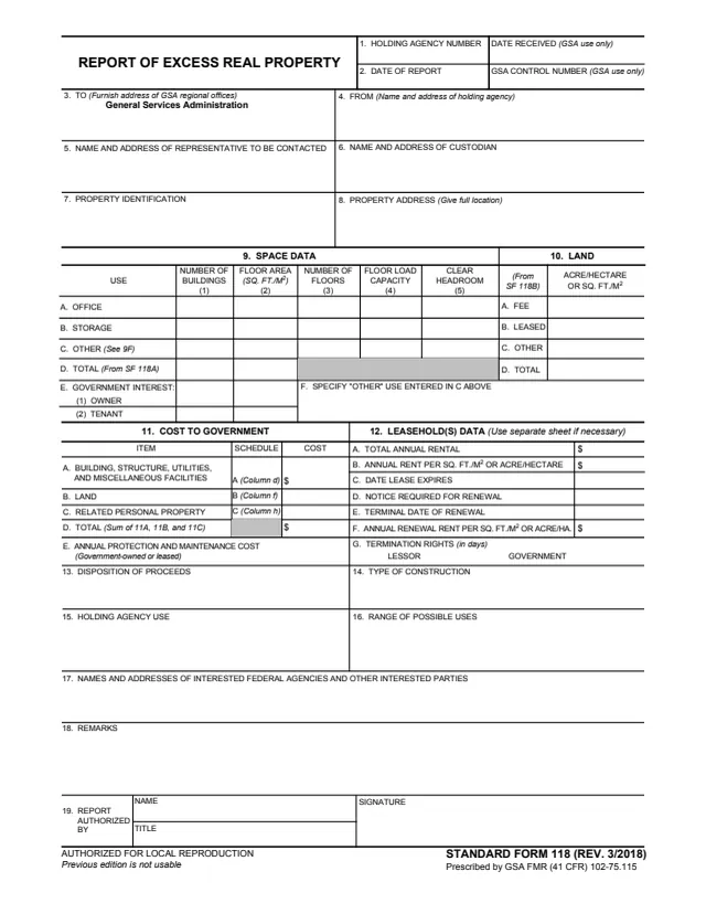 Page 1 of form SF118