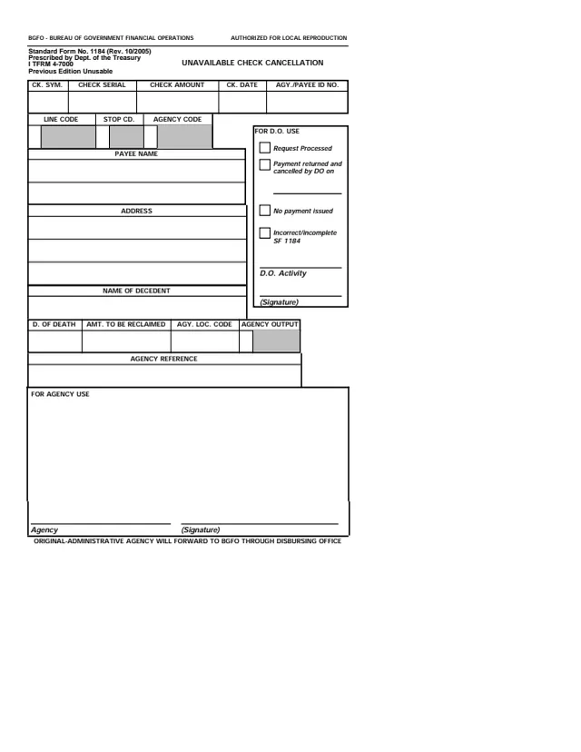 Page 1 of form SF1184