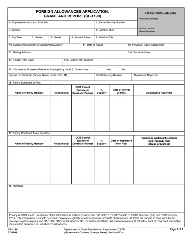 Page 1 of form SF1190