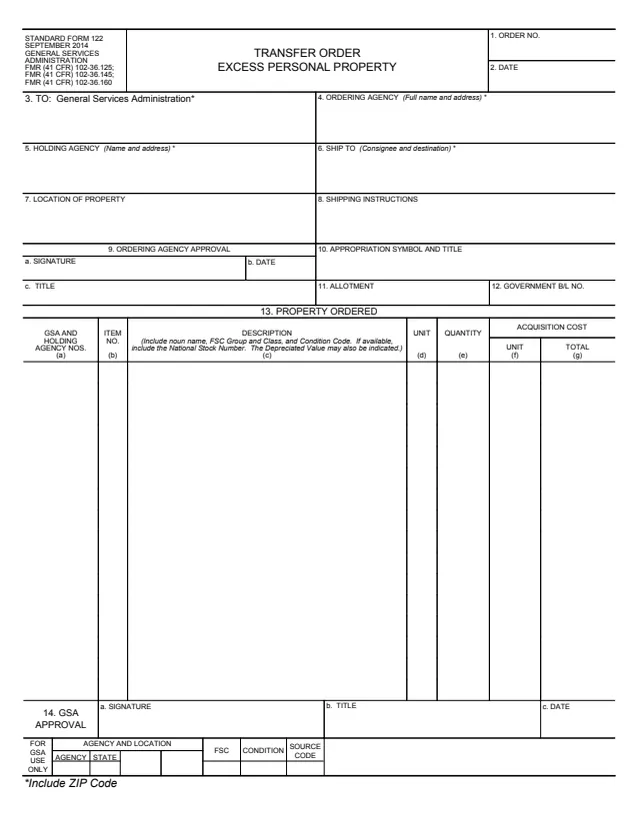 Page 1 of form SF122
