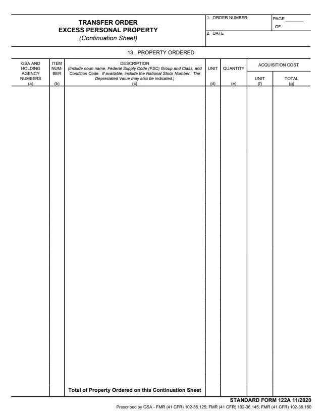 Page 1 of form SF122A