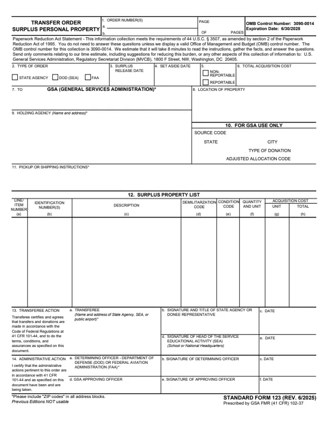 Page 1 of form SF123