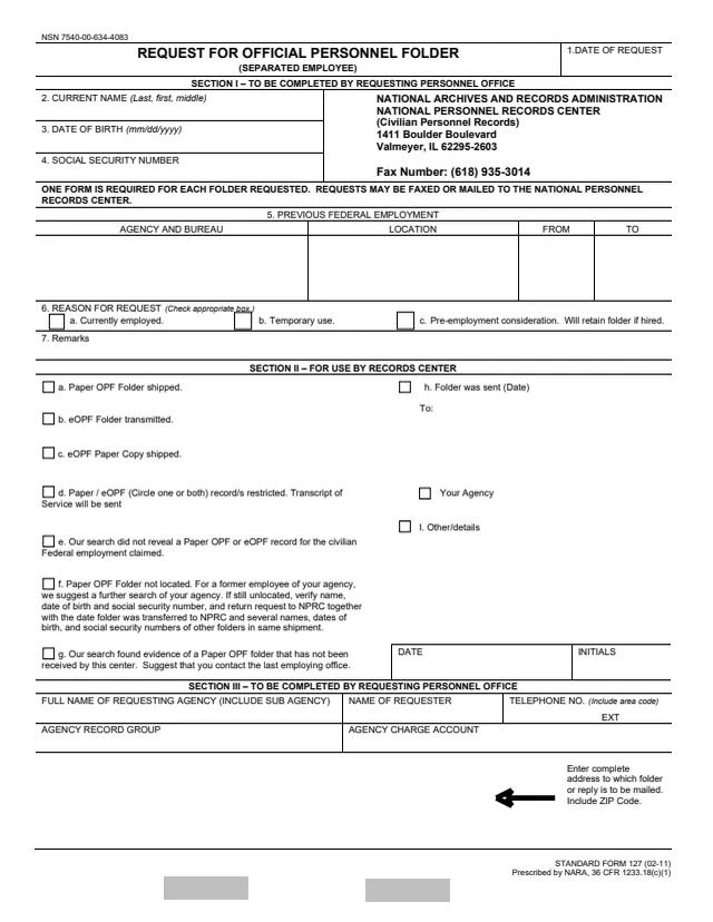 Page 1 of form SF127