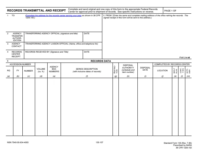 Page 1 of form SF135