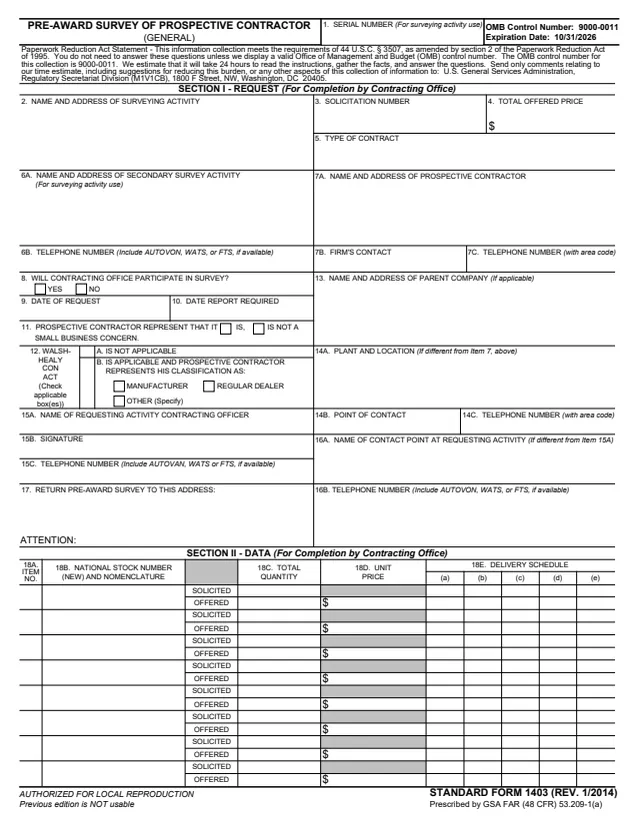 Page 1 of form SF1403