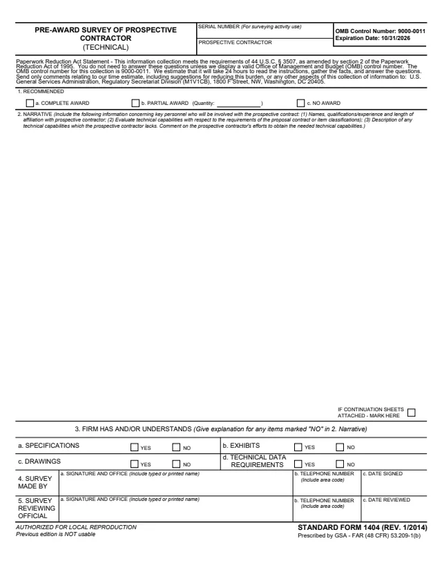 Page 1 of form SF1404