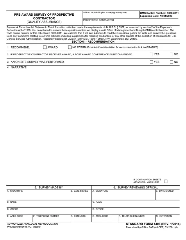 Page 1 of form SF1406