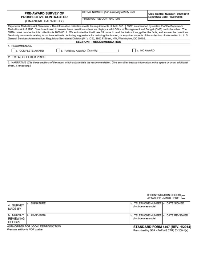 Page 1 of form SF1407
