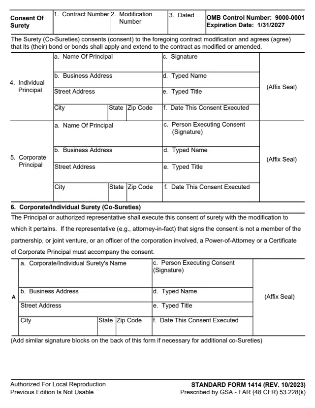Page 1 of form SF1414