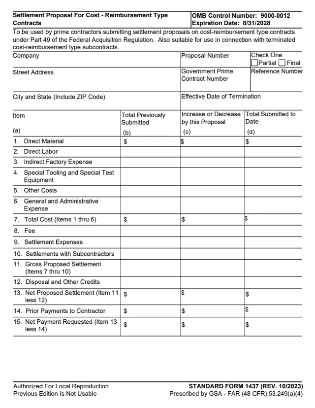 Page 1 of form SF1437