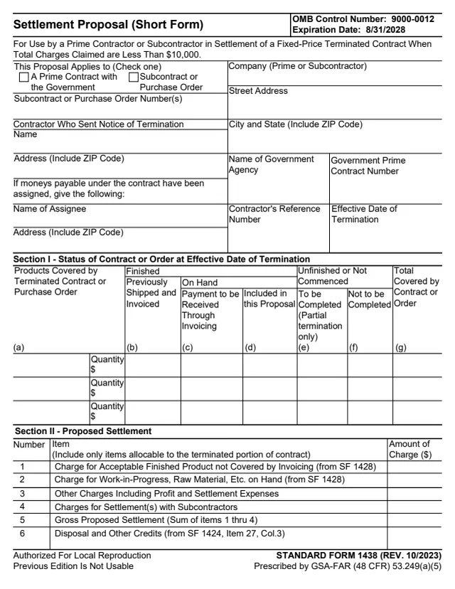 Page 1 of form SF1438