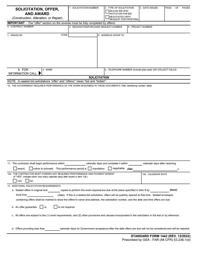 Page 1 of form SF1442