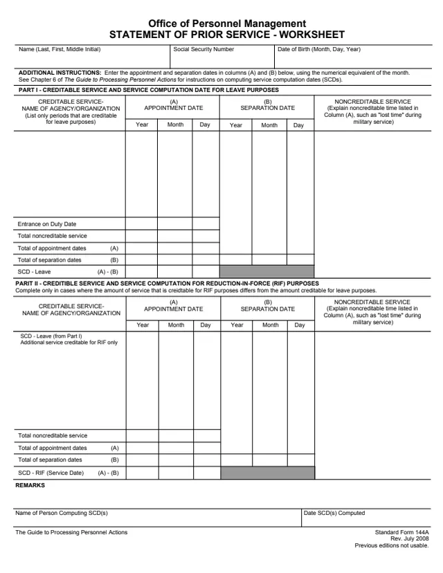 Page 1 of form SF144A