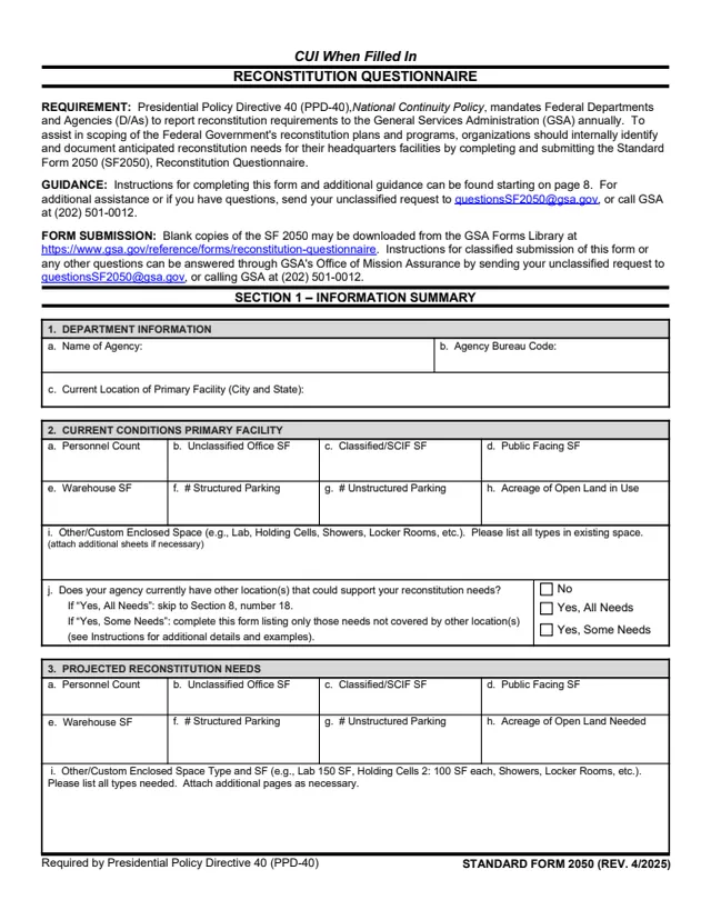 Page 1 of form SF2050