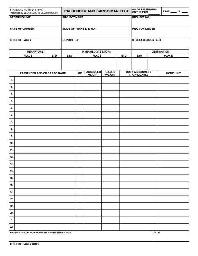 Page 1 of form SF245