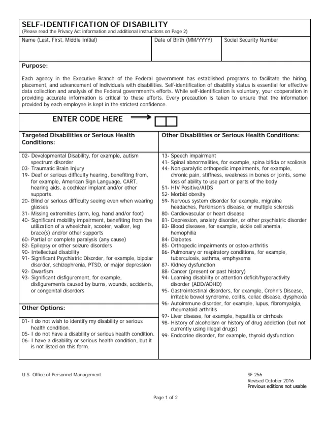 Page 1 of form SF256