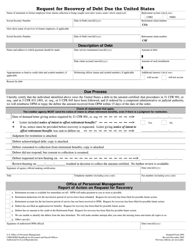 Page 1 of form SF2805