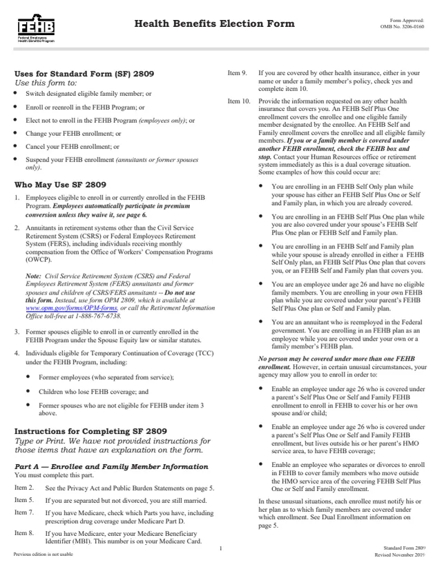 Page 1 of form SF2809