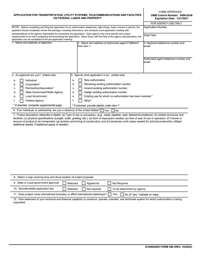 Page 1 of form SF299