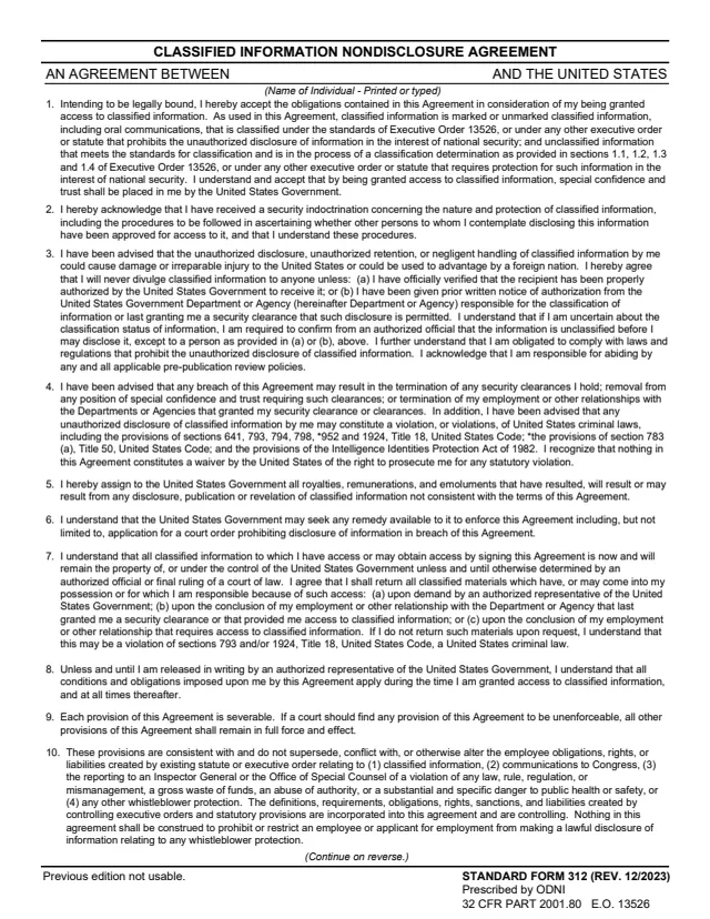 Page 1 of form SF312