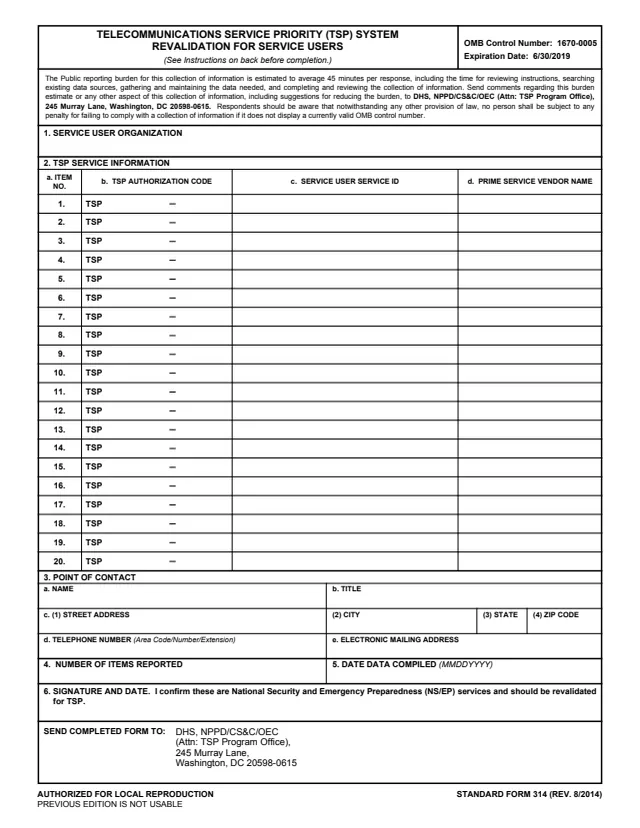 Page 1 of form SF314