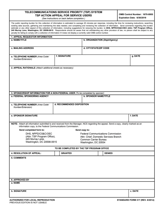 Page 1 of form SF317