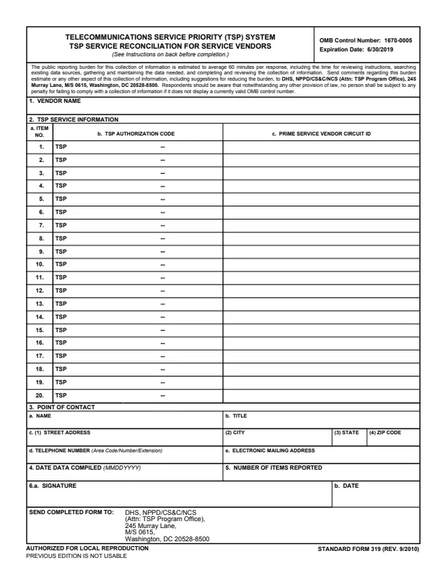 Page 1 of form SF319