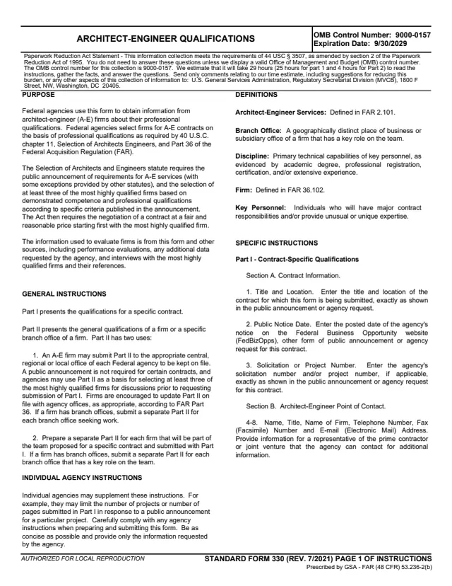 Page 1 of form SF330
