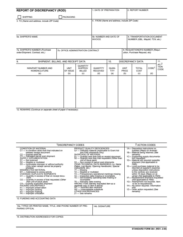 Page 1 of form SF364