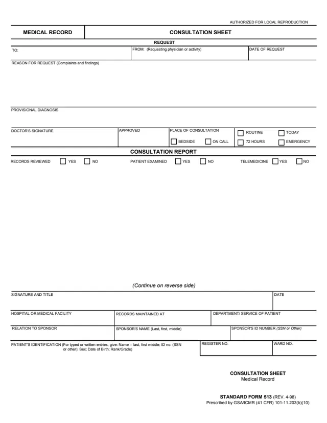 Page 1 of form SF513