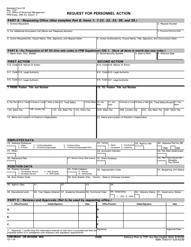Page 1 of form SF52