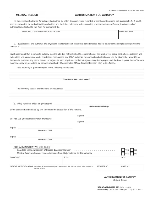 Page 1 of form SF523