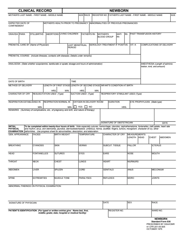 Page 1 of form SF535